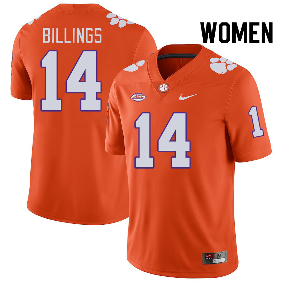 Women #14 Rob Billings Clemson Tigers College Football Jerseys Stitched-Orange